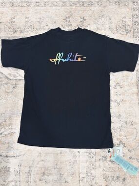 Off-White Black Tee with Multicolor Tag Detail